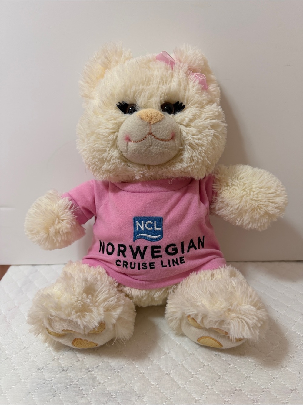 Norwegian Cruise Line Pink Logo Plush Bear 14” High. NWOT